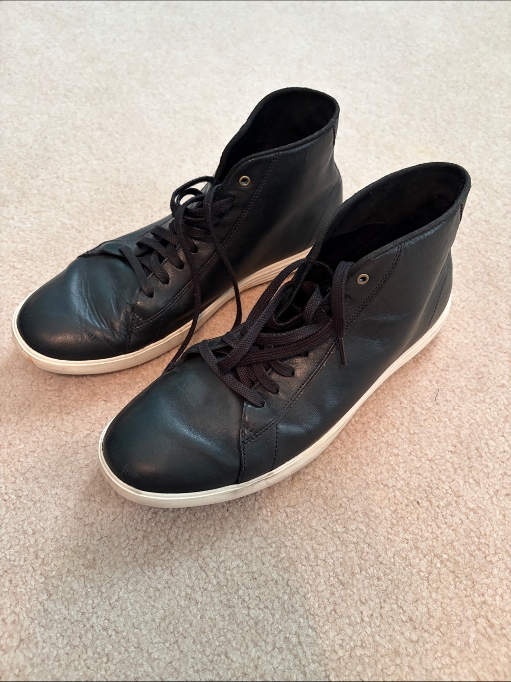 Cole Haan Black Leather High-Top Sneakers with White Sole Trim